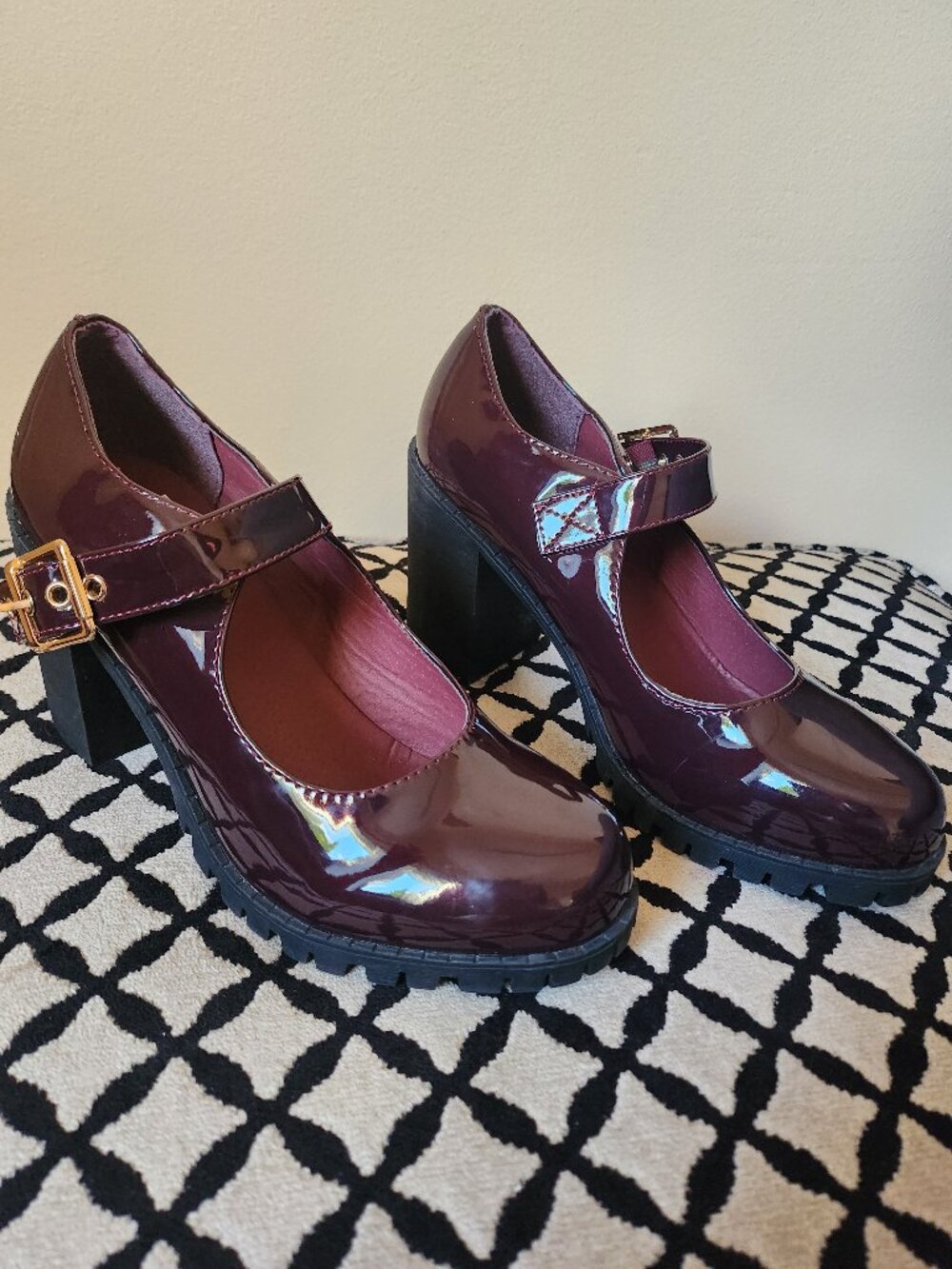 New Burgundy Mary Jane Platform Shoes